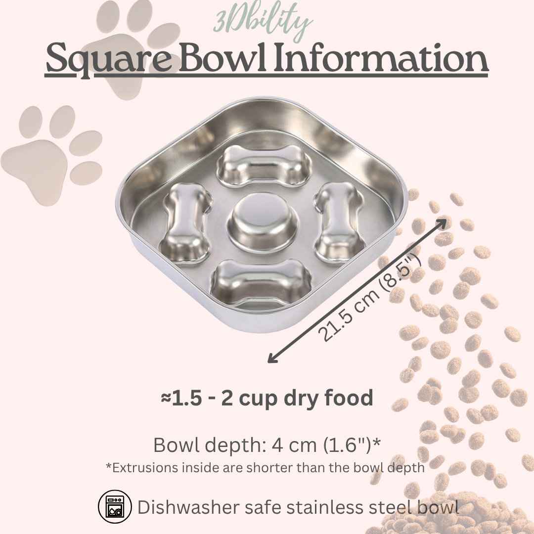 Personalized Slow Feeder Bowl with Square Stainless Steel Insert