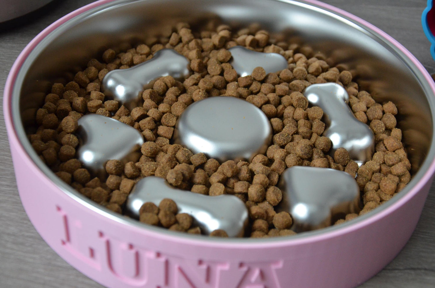 Personalized Slow Feeder Bowl with Bone & Hearts Stainless Steel Insert