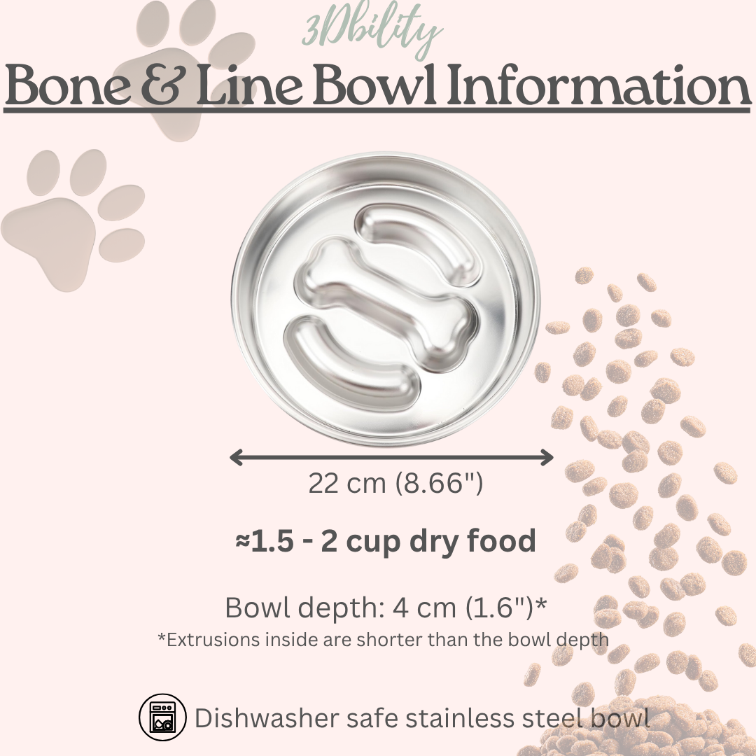 Personalized Slow Feeder Bowl with Bone & Line Stainless Steel Insert