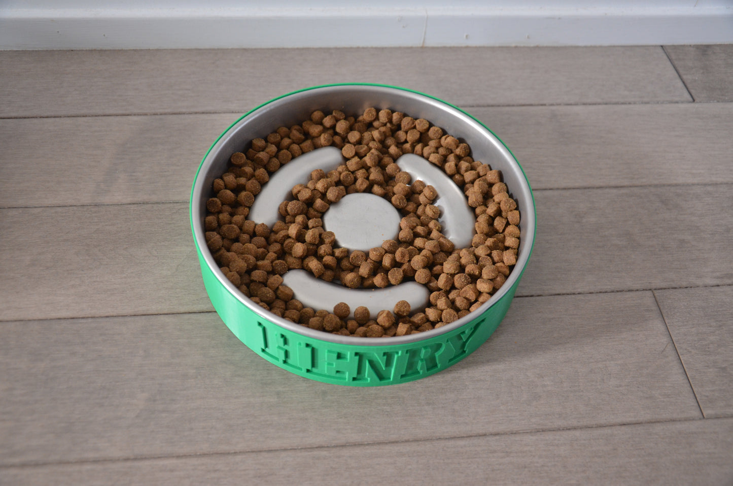Engraved Circle Slow Feeder with Lined Stainless Steel Bowl