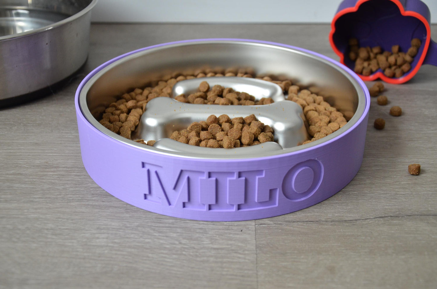 Personalized Slow Feeder Bowl with Bone & Line Stainless Steel Insert