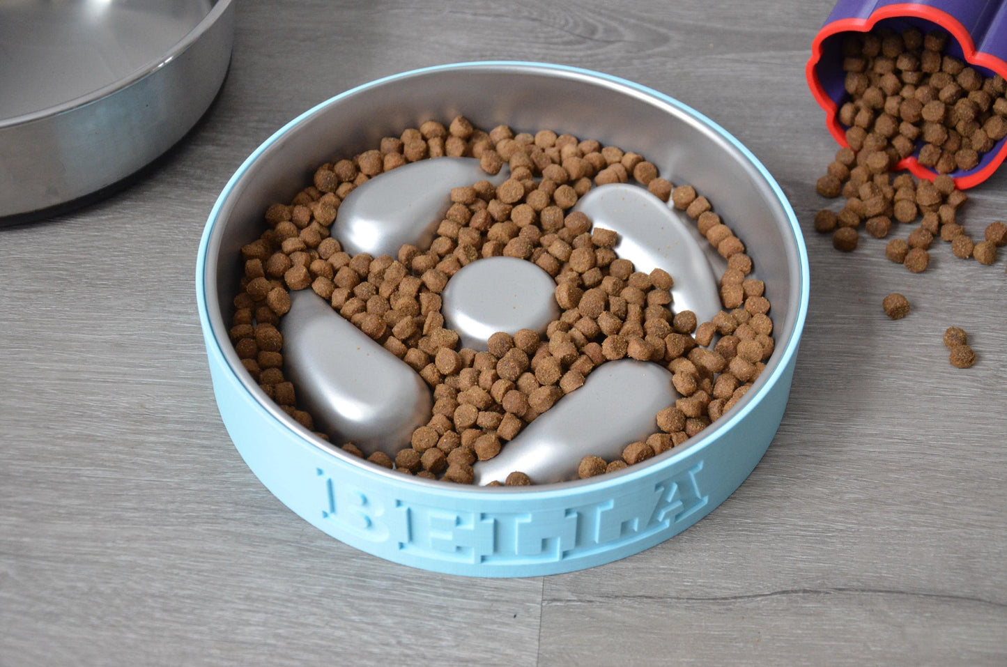 Personalized Slow Feeder Bowl with Aqua Stainless Steel Insert