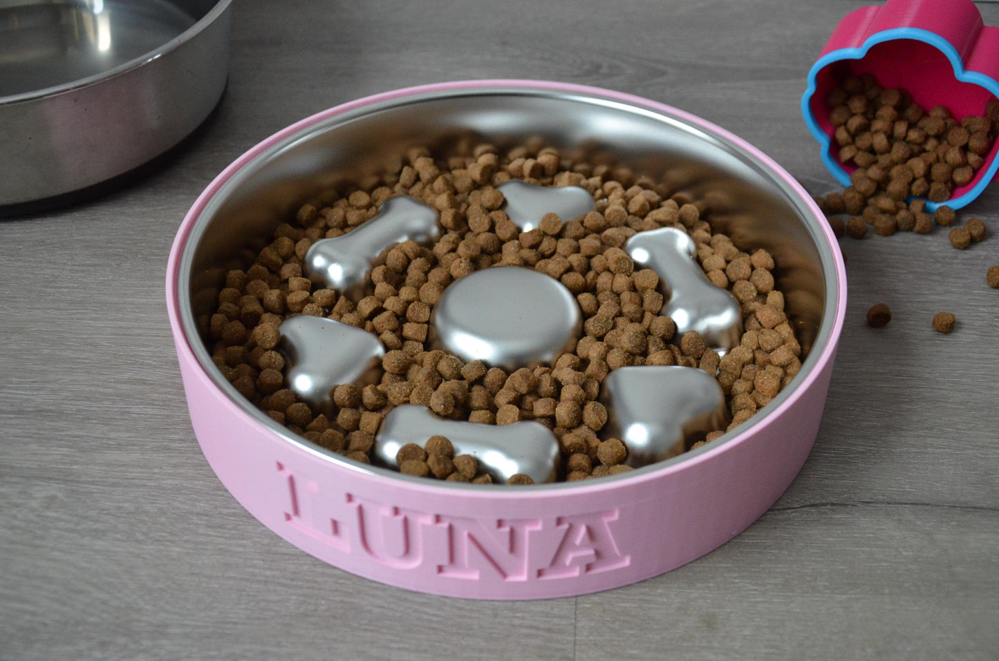 Personalized Slow Feeder Bowl with Bone & Hearts Stainless Steel Insert