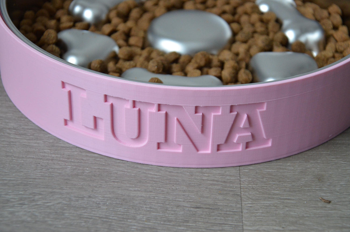 Personalized Slow Feeder Bowl with Bone & Hearts Stainless Steel Insert