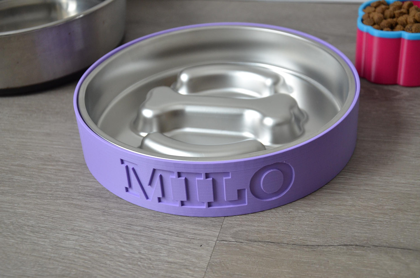 Personalized Slow Feeder Bowl with Bone & Line Stainless Steel Insert
