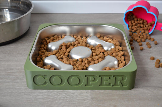 Personalized Slow Feeder Bowl with Square Stainless Steel Insert