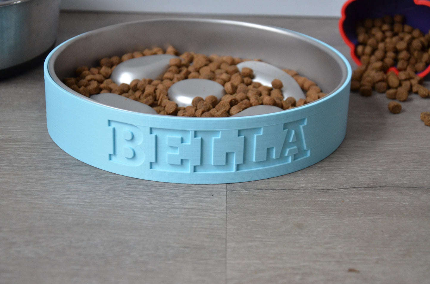 Personalized Slow Feeder Bowl with Aqua Stainless Steel Insert