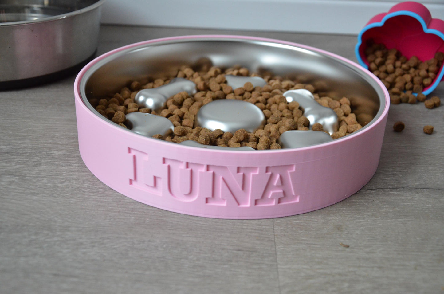 Personalized Slow Feeder Bowl with Bone & Hearts Stainless Steel Insert